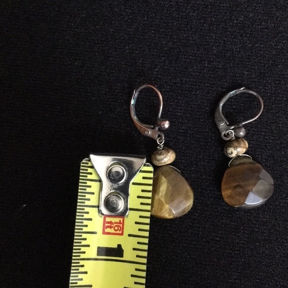 Tigers Eye gemstone lever back dangle Earrings - Picture 3 of 5